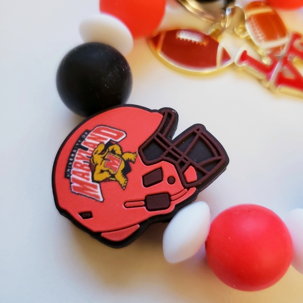 Handmade Maryland Terps Beaded Silicone Focal Bead Wristlet Keychain Bracelet - Picture 2 of 3